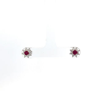 14K White Gold Ruby and Diamond Earrings