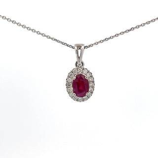 14K White Gold Ruby and Diamond Necklace 18"