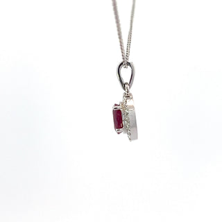 14K White Gold Ruby and Diamond Necklace 18"