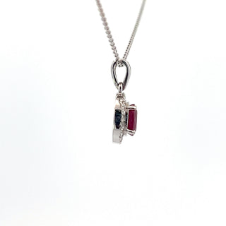 14K White Gold Ruby and Diamond Necklace 18"