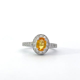14K White Gold Yellow Sapphire and Diamond Ring