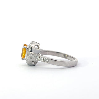 14K White Gold Yellow Sapphire and Diamond Ring