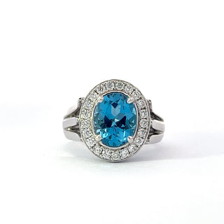 14K White Gold Blue Topaz and Diamond Ring