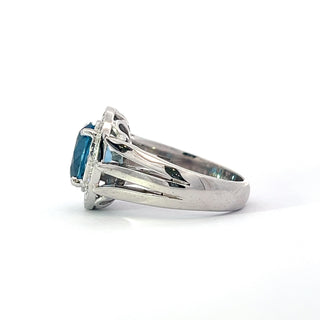 14K White Gold Blue Topaz and Diamond Ring