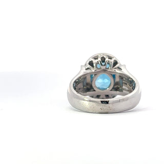 14K White Gold Blue Topaz and Diamond Ring