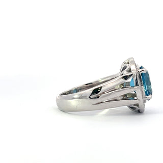 14K White Gold Blue Topaz and Diamond Ring