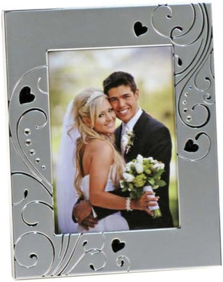 Decorative Wedding Picture Frame, 12.7 x 17.8 cm, Silver Metal with Heart Design