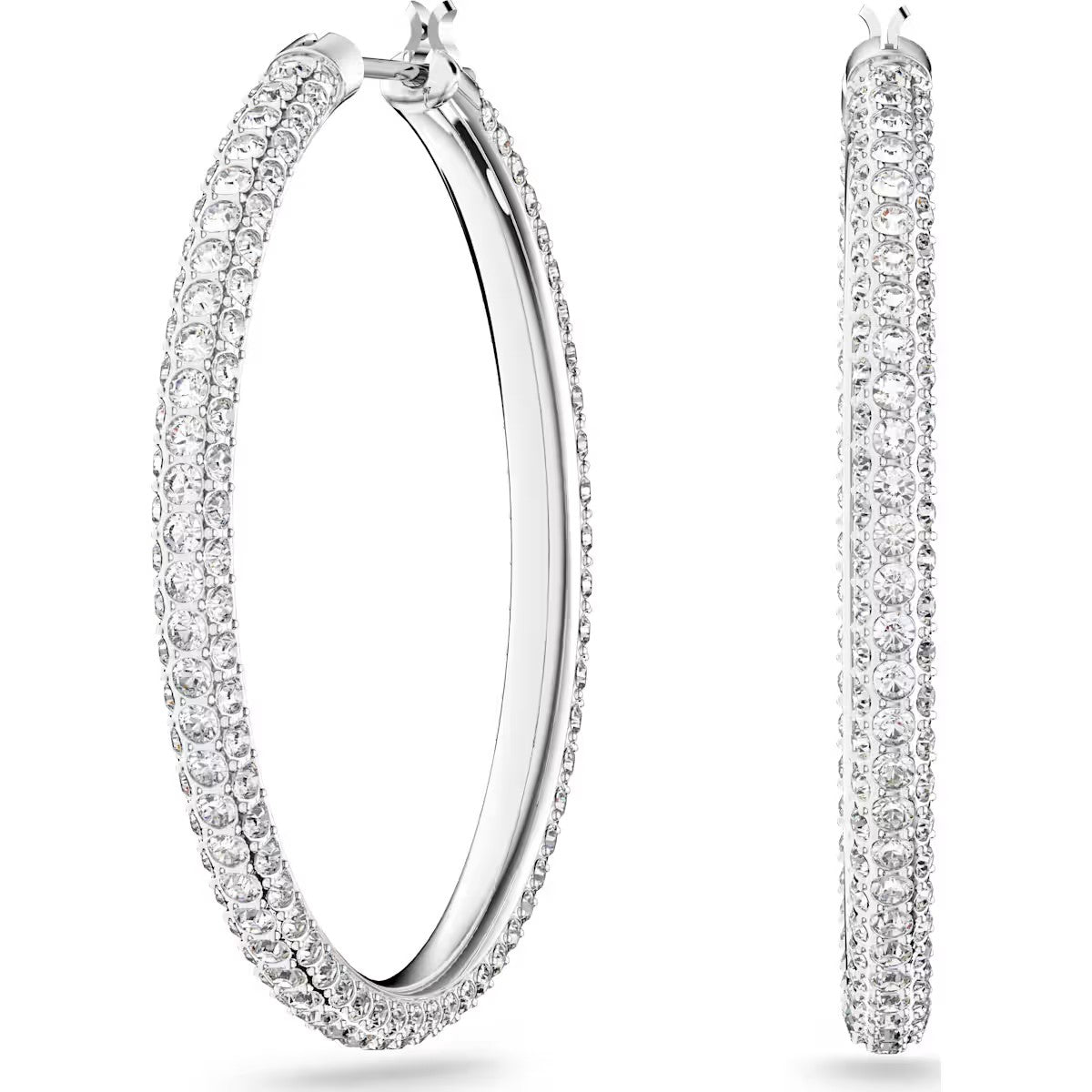 Dextera - Stone hoop earrings, Pavé, Large, White, Rhodium plated - 5389432