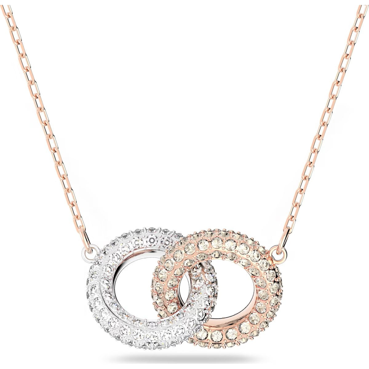 Stone necklace, Intertwined circles, White, Rose gold-tone plated - 5414999