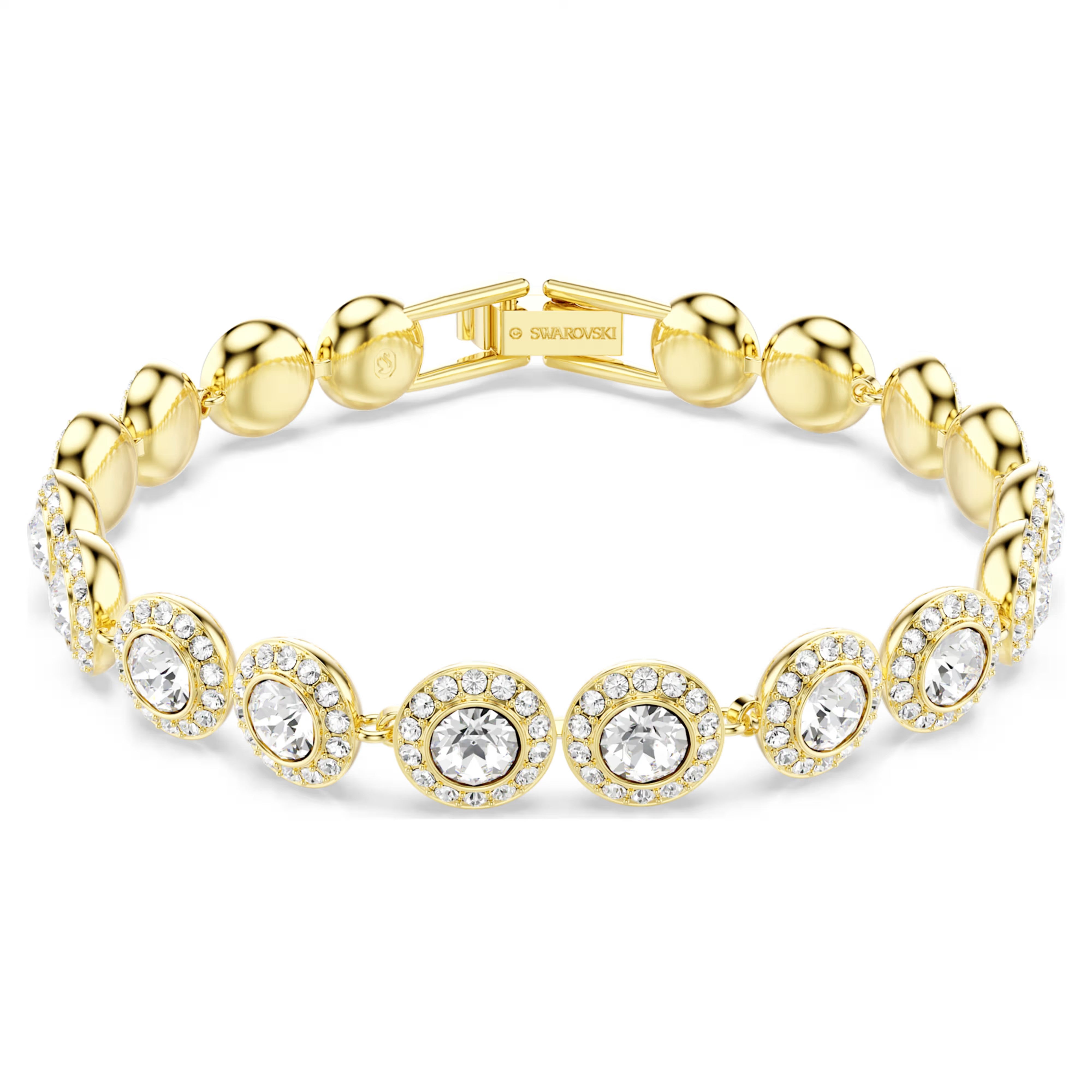 Swarovski Una/Angelic Tennis bracelet Round cut, Pavé, Medium, White, 18k gold plated - 5505469