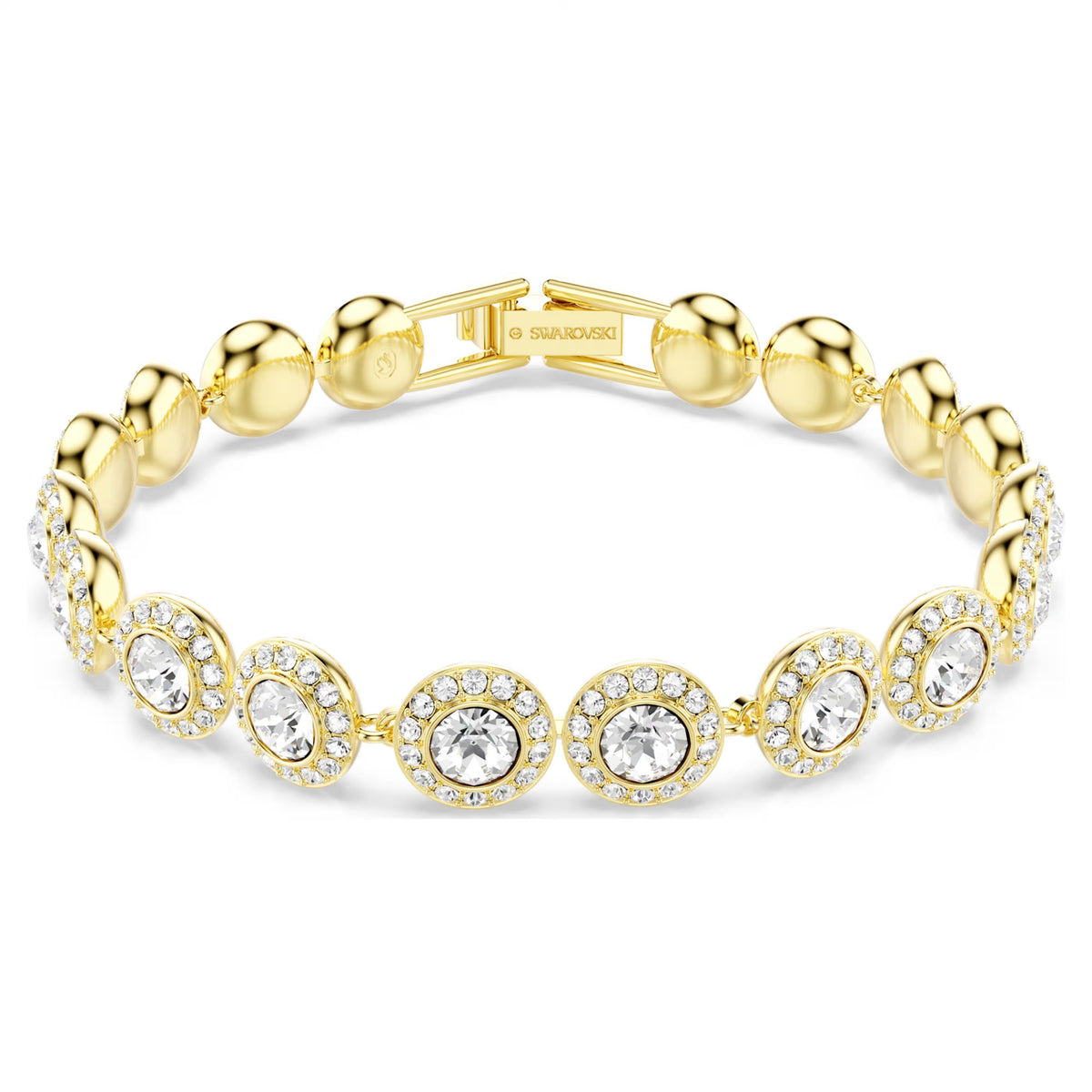 Swarovski Una/Angelic Tennis bracelet Round cut, Pavé, Medium, White, 18k gold plated - 5505469