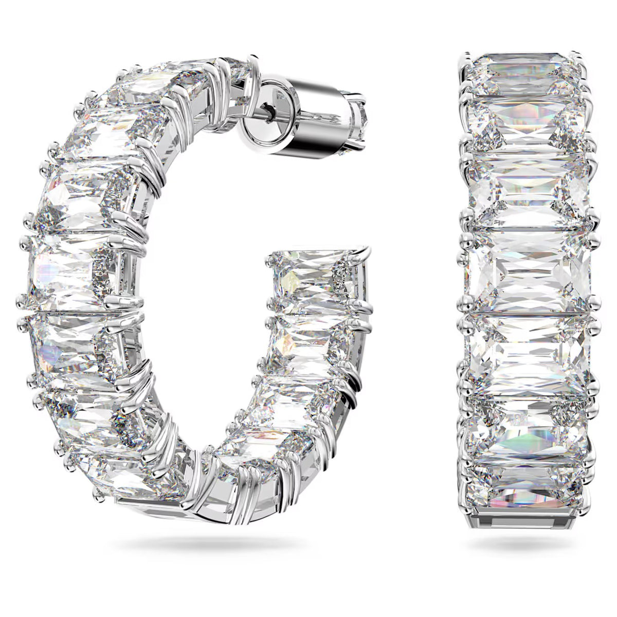 Swarovski Millenia/Matrix hoop earrings, Octagon cut, White, Rhodium plated - 5612673/5689681 (SS)