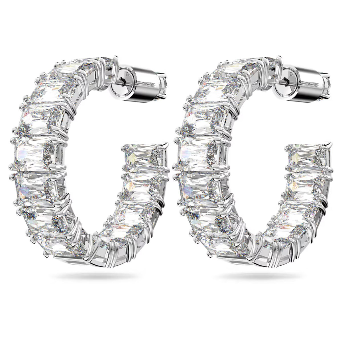 Swarovski Millenia/Matrix hoop earrings, Octagon cut, White, Rhodium plated - 5612673/5689681 (SS)