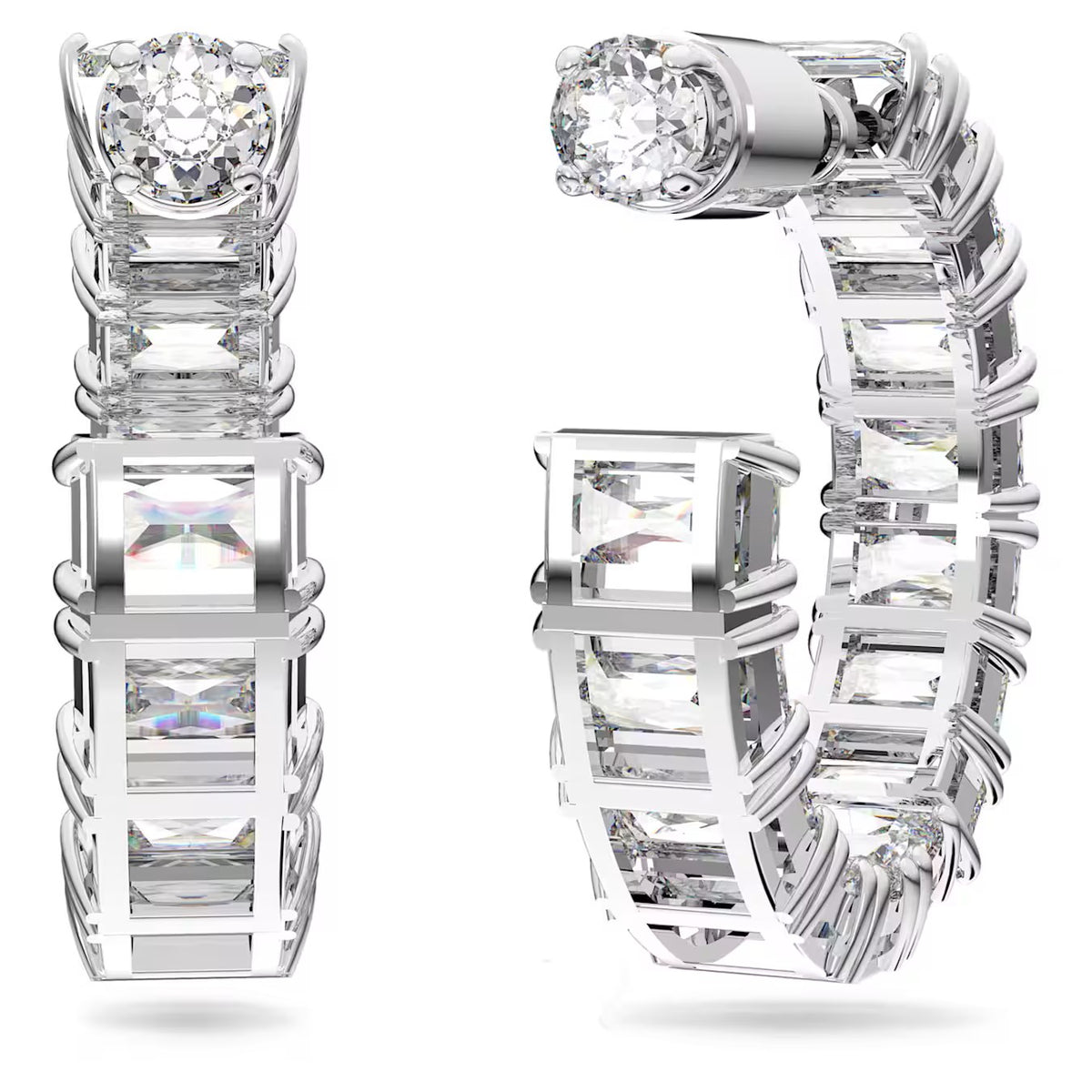 Swarovski Millenia/Matrix hoop earrings, Octagon cut, White, Rhodium plated - 5612673/5689681 (SS)