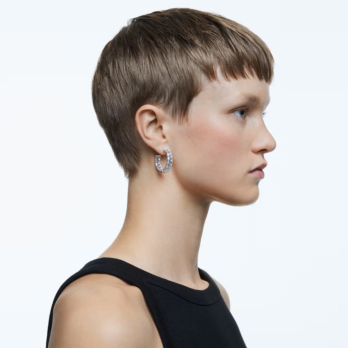 Swarovski Millenia/Matrix hoop earrings, Octagon cut, White, Rhodium plated - 5612673/5689681 (SS)
