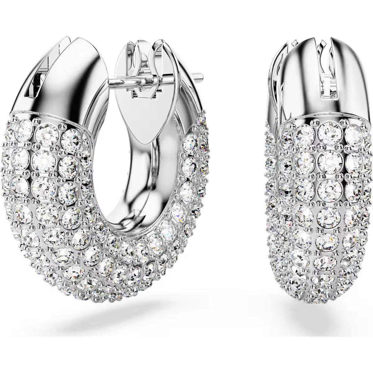 Swarovski Dextera hoop earrings, Small, White, Rhodium plated - 5618306