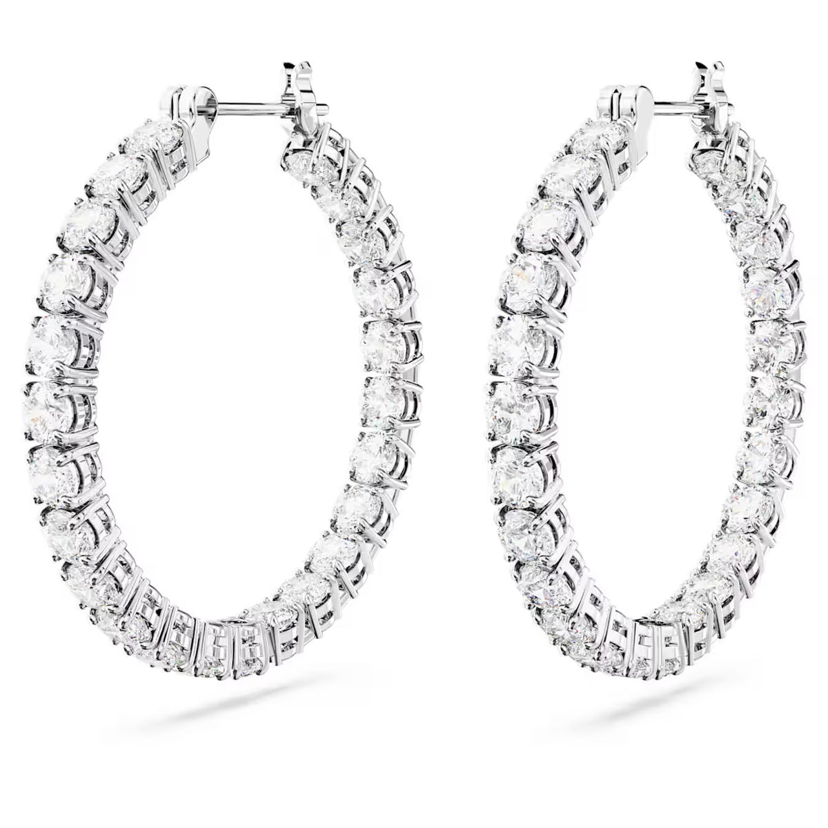 Pendientes de aro Swarovski Matrix, Talla redonda, Blanco, Baño de rodio - 5647715 