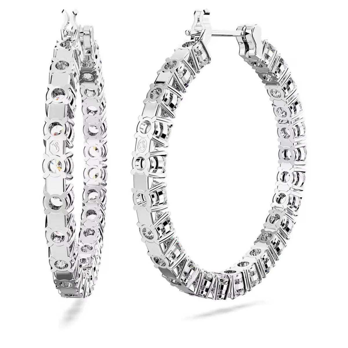 Pendientes de aro Swarovski Matrix, Talla redonda, Blanco, Baño de rodio - 5647715 