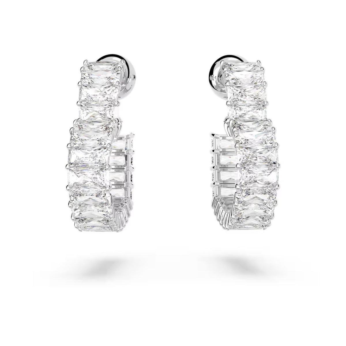 Swarovski Matrix hoop earrings, Baguette cut, Heart, Small, White, Rhodium plated - 5653170/5689693 (SS)