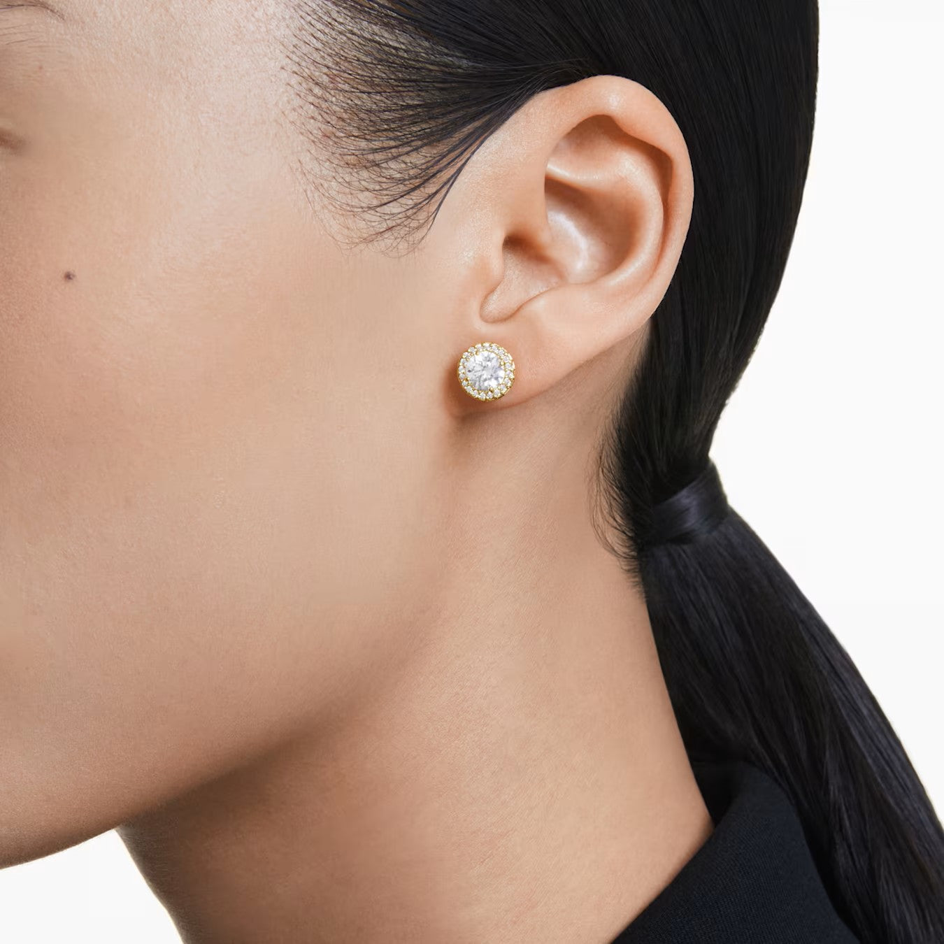 Swarovski - Una stud earrings, Round cut, Gold tone, Gold-tone plated - 5686637