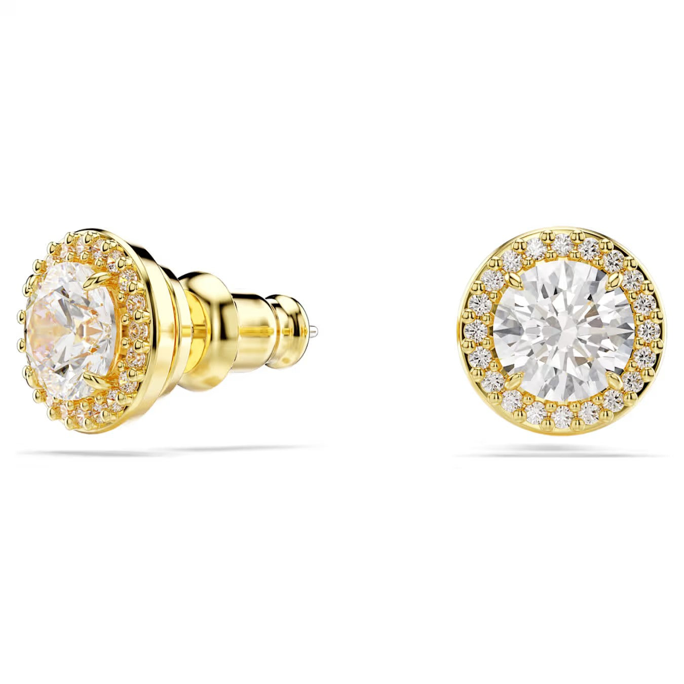 Swarovski - Una stud earrings, Round cut, Gold tone, Gold-tone plated - 5686637