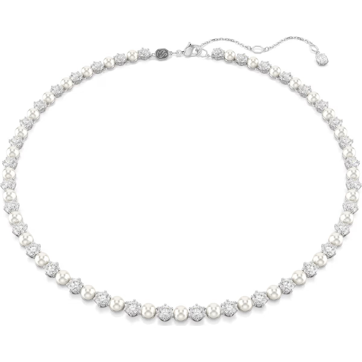 Swarovski - Matrix Tennis necklace, Crystal pearl, Round cut, White, Rhodium plated 5689623