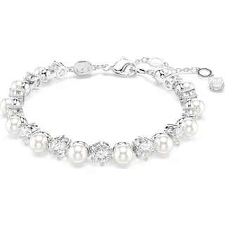 Swarovski - Matrix Tennis bracelet, Crystal pearl, Round cut, White, Rhodium plated 5689625