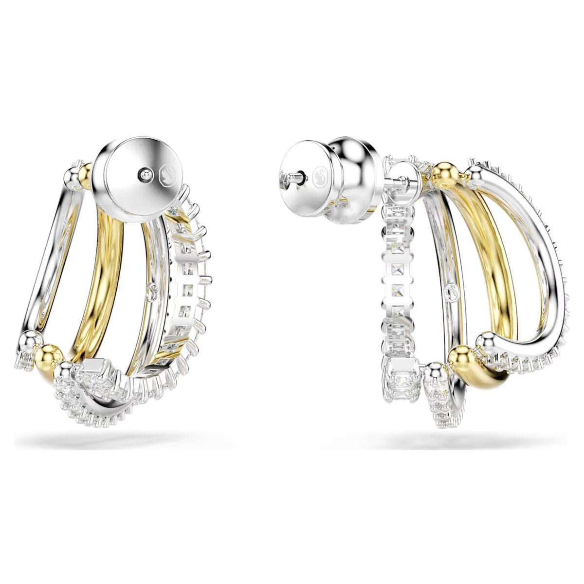 Swarovski - Hyperbola hoop earrings, Mixed cuts, Mini, White, Mixed metal finish - 5689718/5701590 (SS)