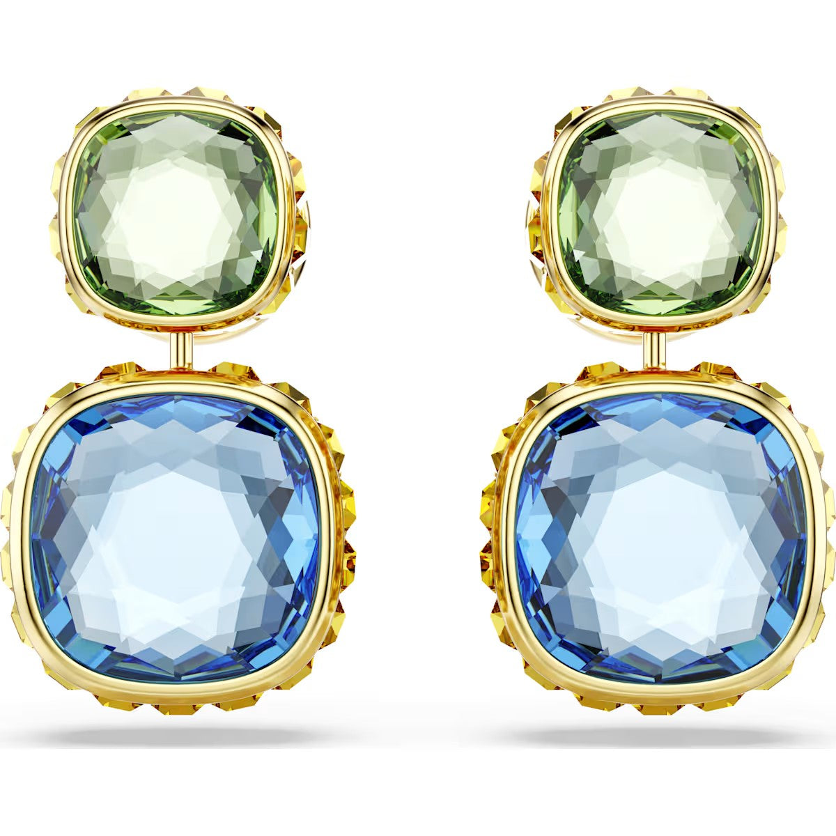 Swarovski - Chroma drop earrings, Cushion cut, Multicolored, Gold-tone plated 5692492