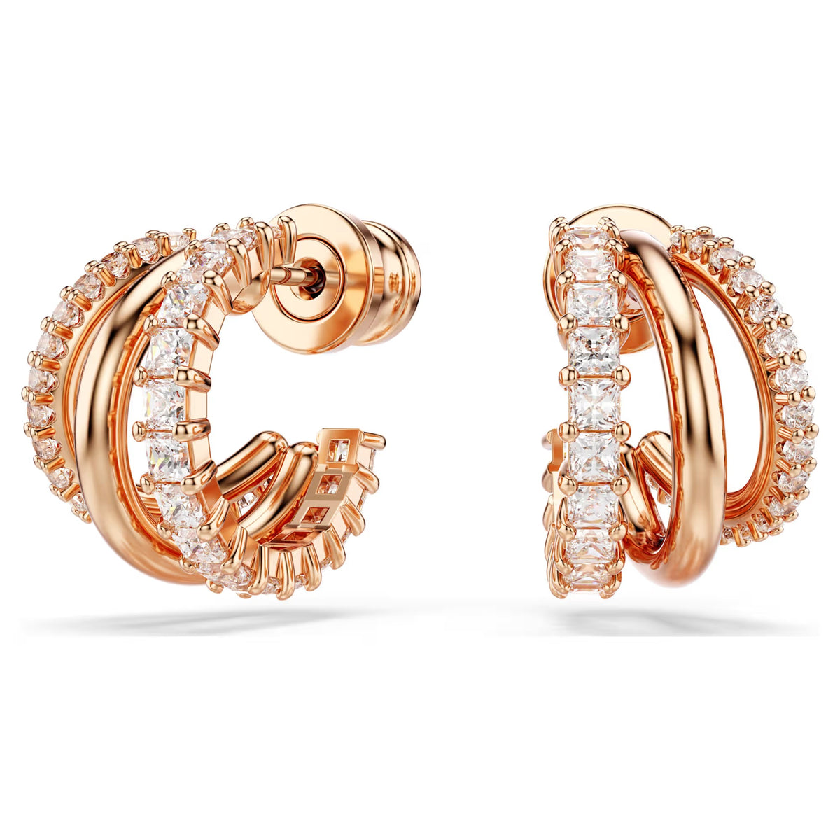 Swarovski - Hyperbola hoop earrings Mixed cuts, Mini, White, Rose gold-tone plated - 5698702