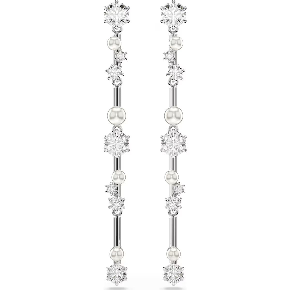 Swarovski - Constella drop earrings, Crystal pearl, Round cuts, White, Rhodium plated 5705614