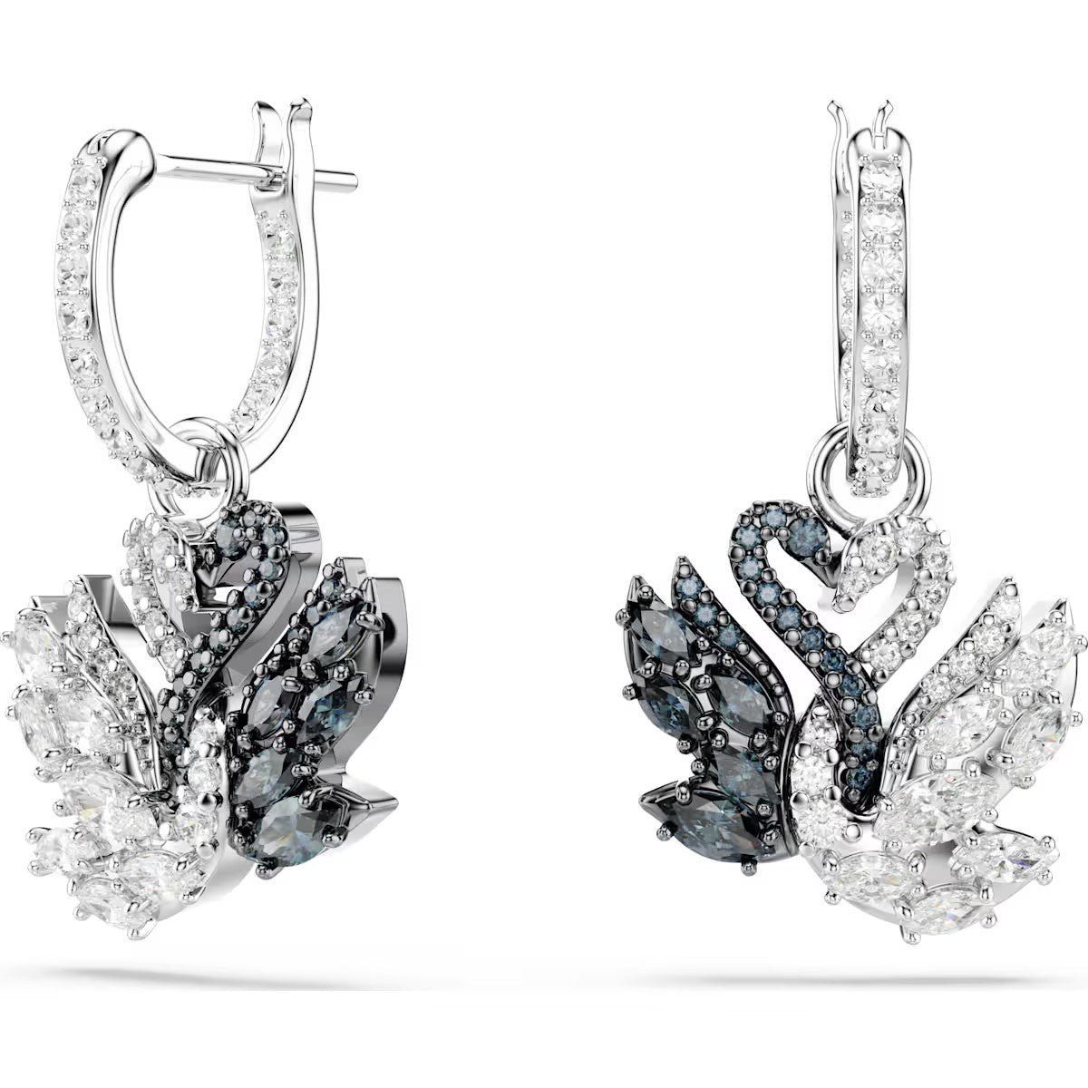 Swarovski - Swan drop earrings, Swan, Black, Rhodium plated - 5705728