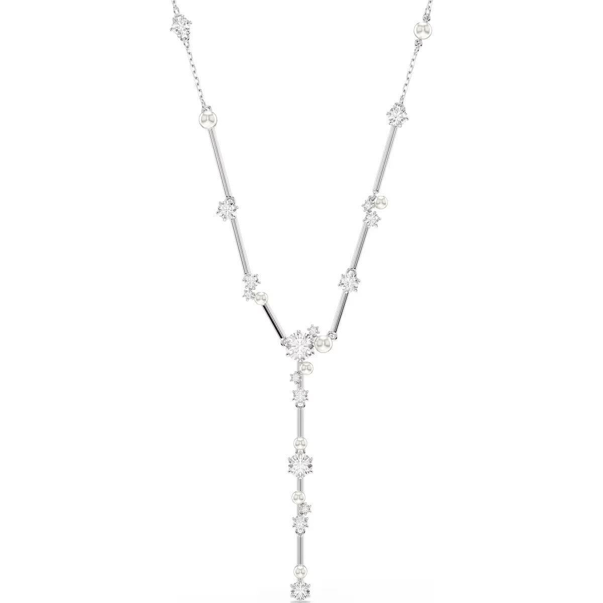 Swarovski - Constella Y necklace, Crystal pearl, Round cuts, White, Rhodium plated 5711830