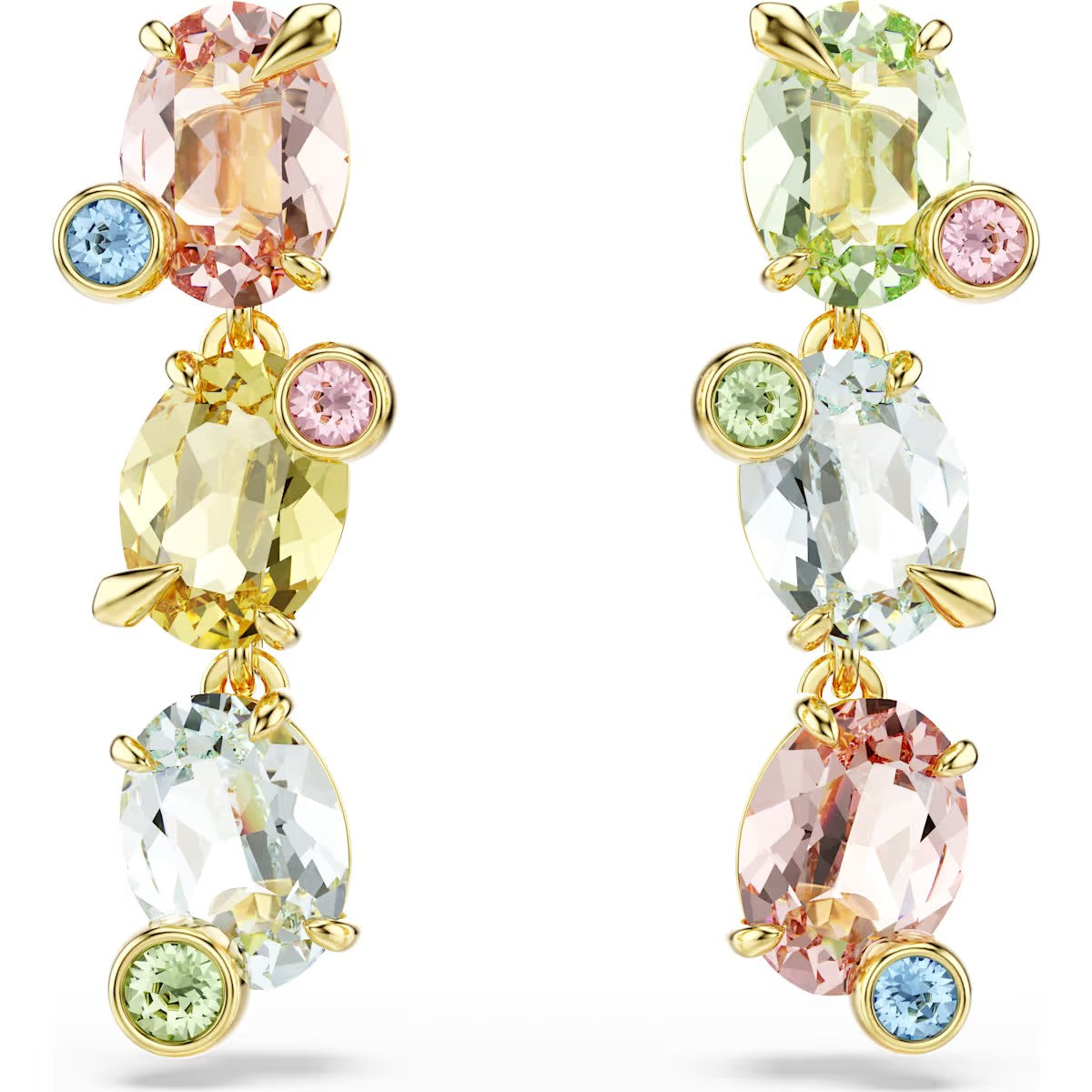 Swarovski - Gema drop earrings, Asymmetrical design, Mixed cuts, Multicolored, Gold-tone plated 5714815