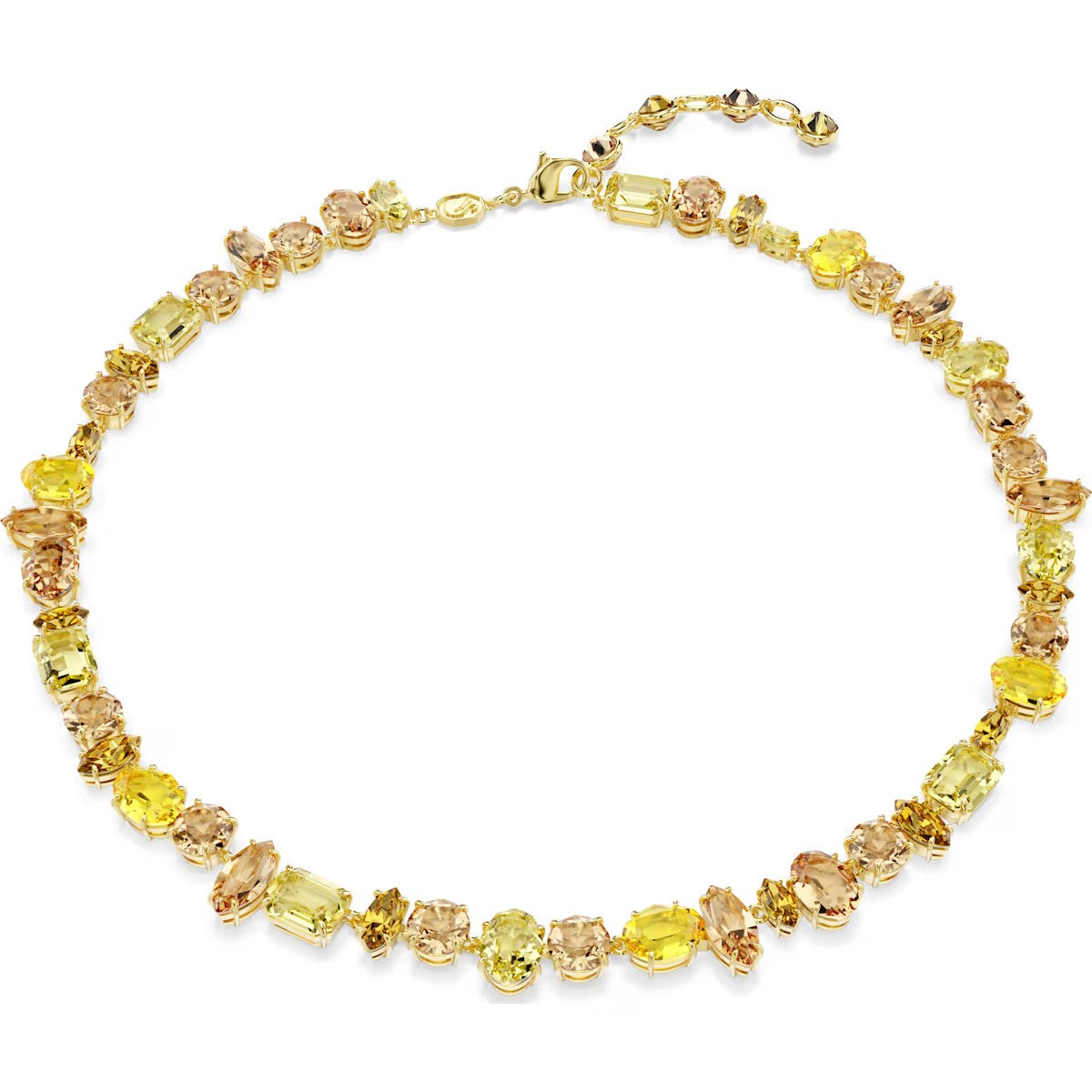 Swarovski Gema Tennis necklace, Mixed cuts, Yellow, Gold-tone plated 5718071