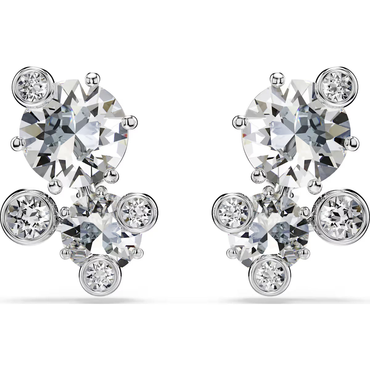 Constella stud earrings, Round cut, White, Rhodium plated 5732253