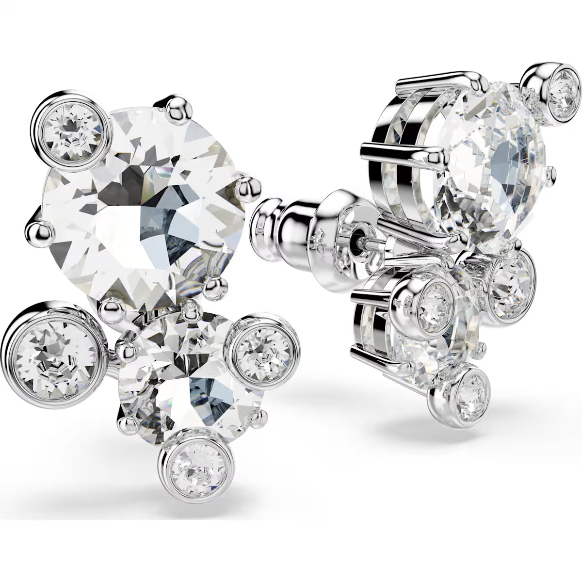 Constella stud earrings, Round cut, White, Rhodium plated 5732253