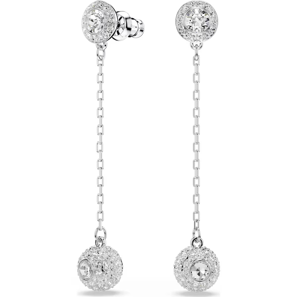 Una Angelic drop earrings, Round cut, White, Rhodium plated 5732273