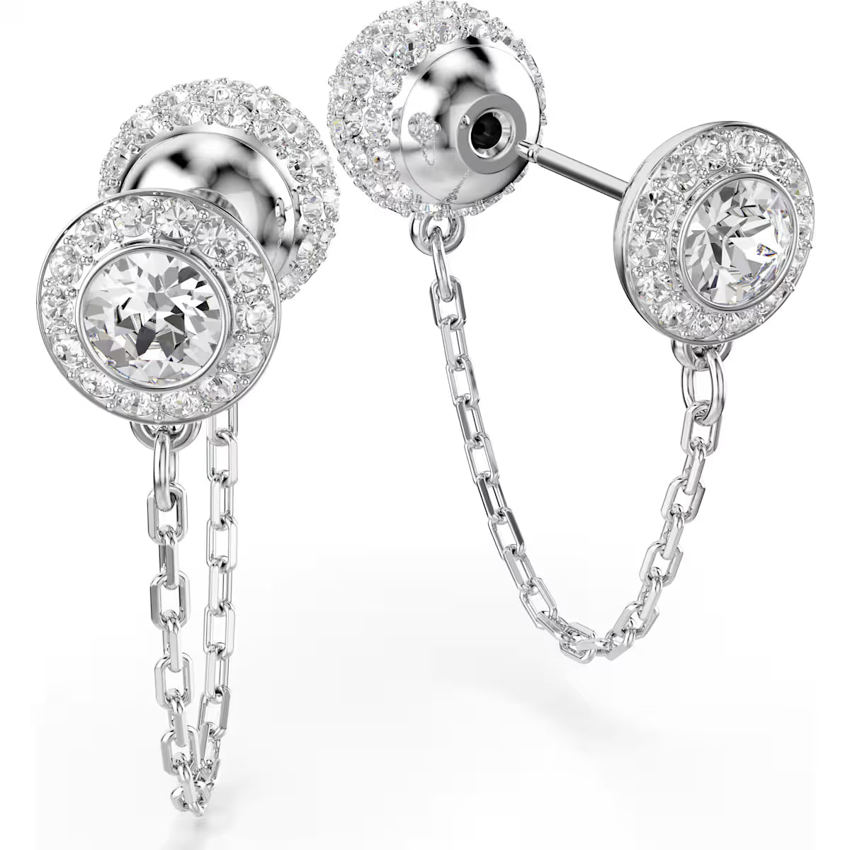 Una Angelic drop earrings, Round cut, White, Rhodium plated 5732273