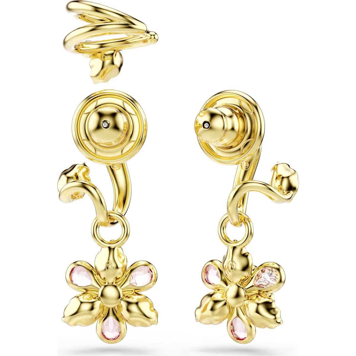 Idyllia earrings, Set (3), Mixed cuts, Flower, Multicolored, Gold-tone plated 5732386