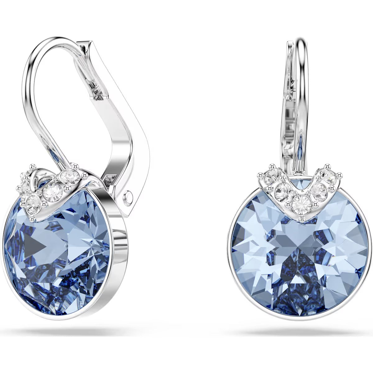 Swarovski Bella V drop earrings, Round cut, Blue, Rhodium plated 5734234