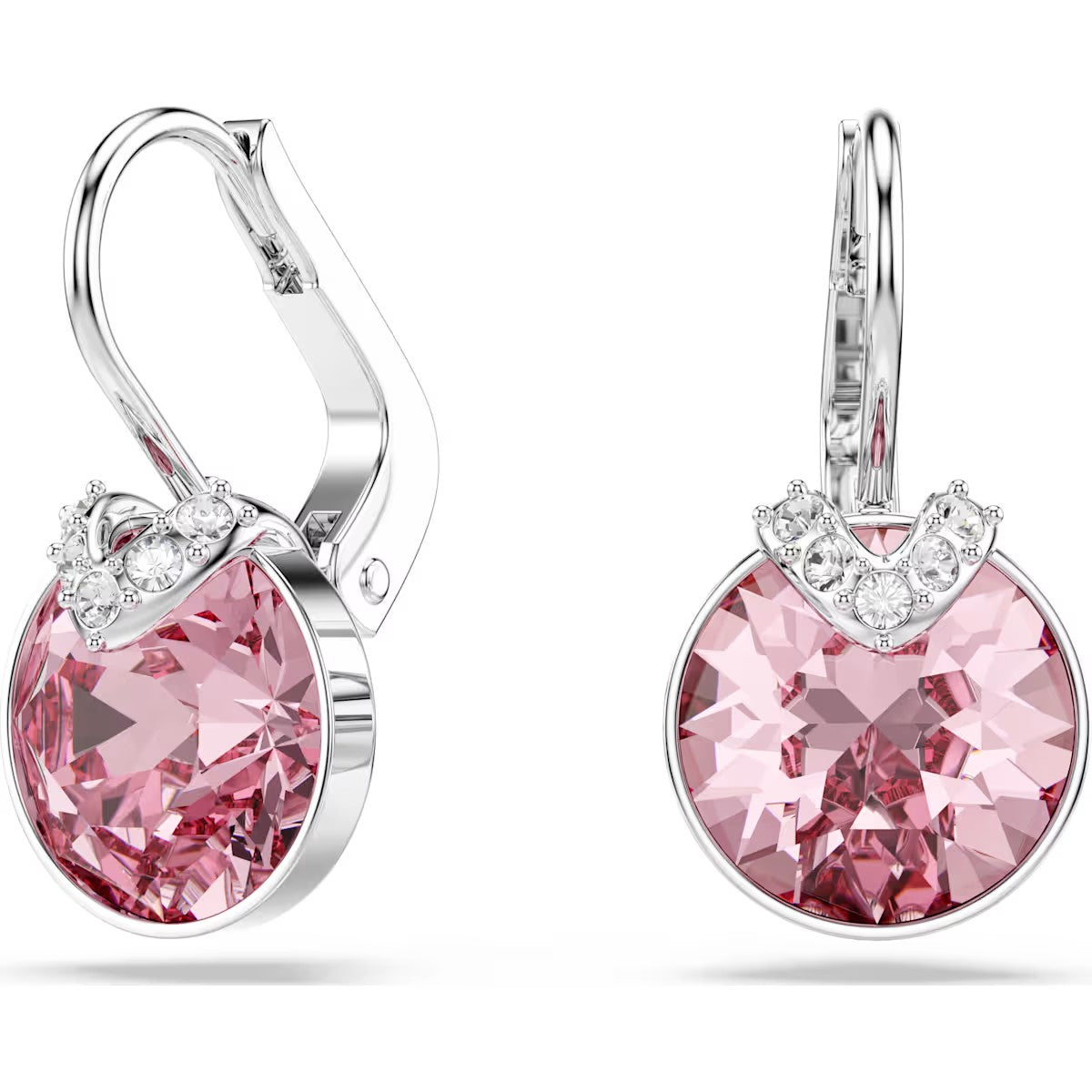 Swarovski Bella V drop earrings, Round cut, Pink, Rhodium plated 5734235