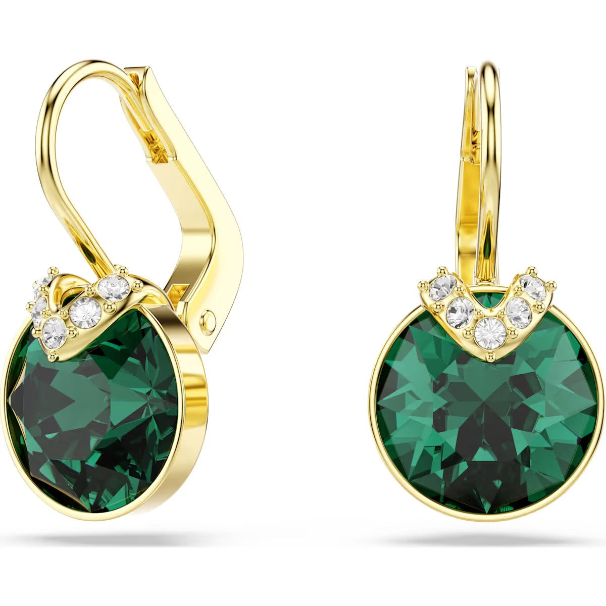 Swarovski Bella V drop earrings, Round cut, Green, Gold-tone plated 5735389