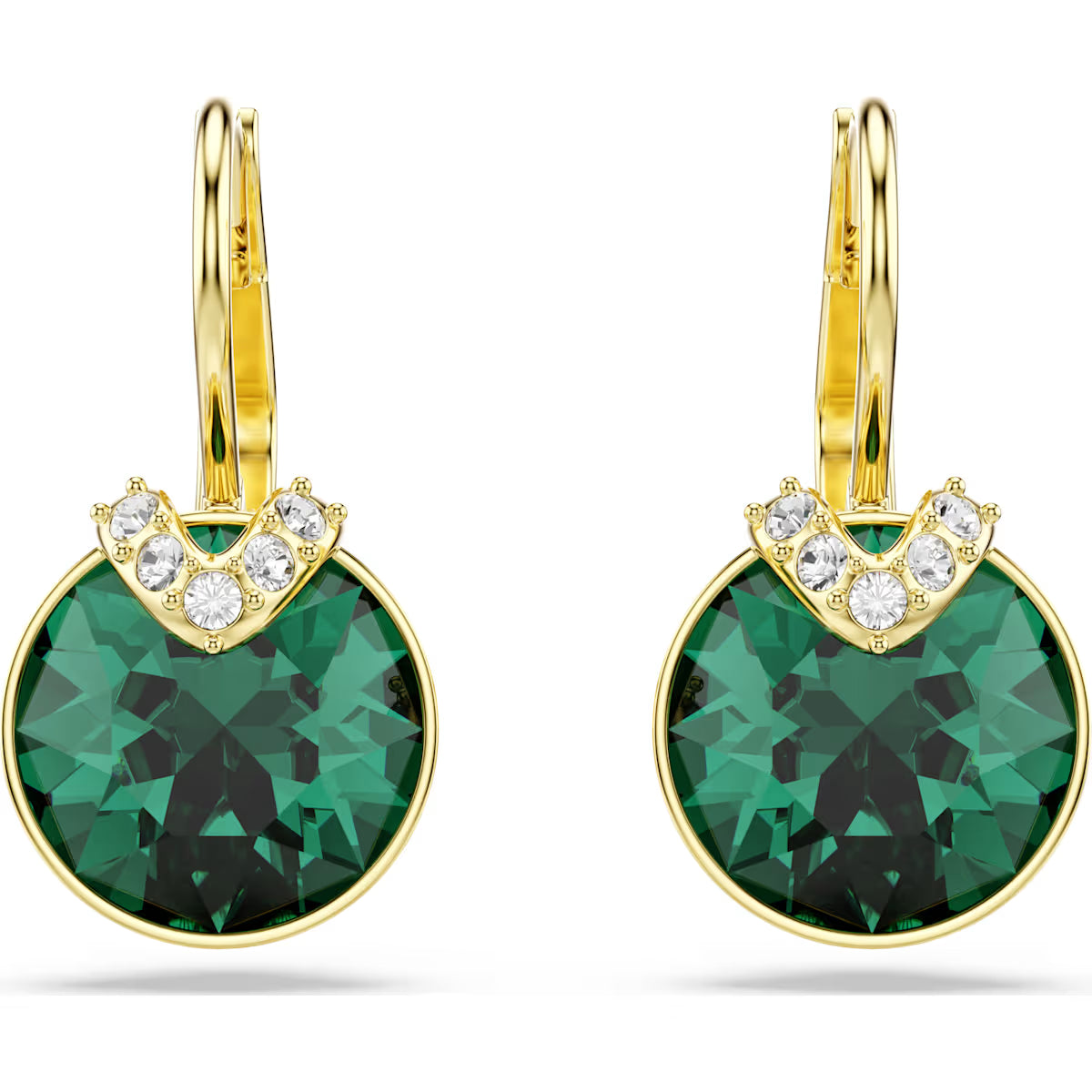 Swarovski Bella V drop earrings, Round cut, Green, Gold-tone plated 5735389