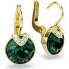 Swarovski Bella V drop earrings, Round cut, Green, Gold-tone plated 5735389