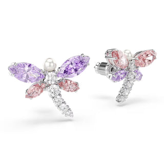 Ariana Grande x Swarovski stud earrings, Mixed cuts, Dragonfly, Multicolored, Rhodium plated 5737371