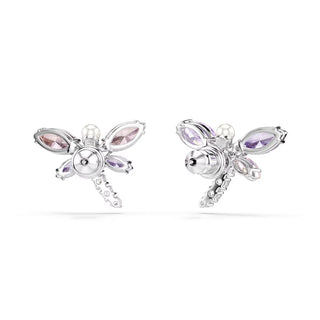 Ariana Grande x Swarovski stud earrings, Mixed cuts, Dragonfly, Multicolored, Rhodium plated 5737371