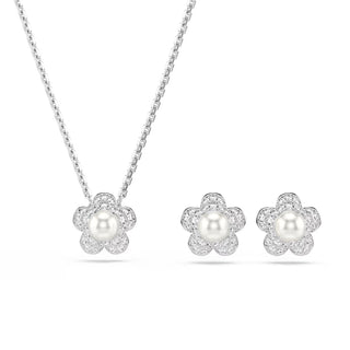 Ariana Grande x Swarovski set, Crystal pearl, Round cut, Flower, White, Rhodium plated 5749180