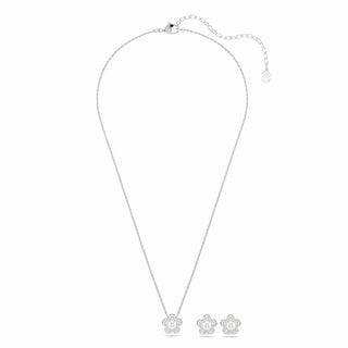 Ariana Grande x Swarovski set, Crystal pearl, Round cut, Flower, White, Rhodium plated 5749180