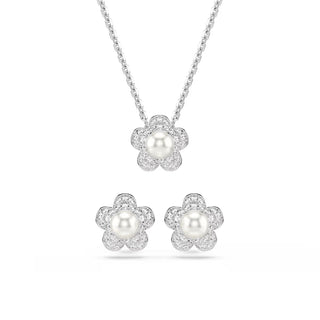 Ariana Grande x Swarovski set, Crystal pearl, Round cut, Flower, White, Rhodium plated 5749180